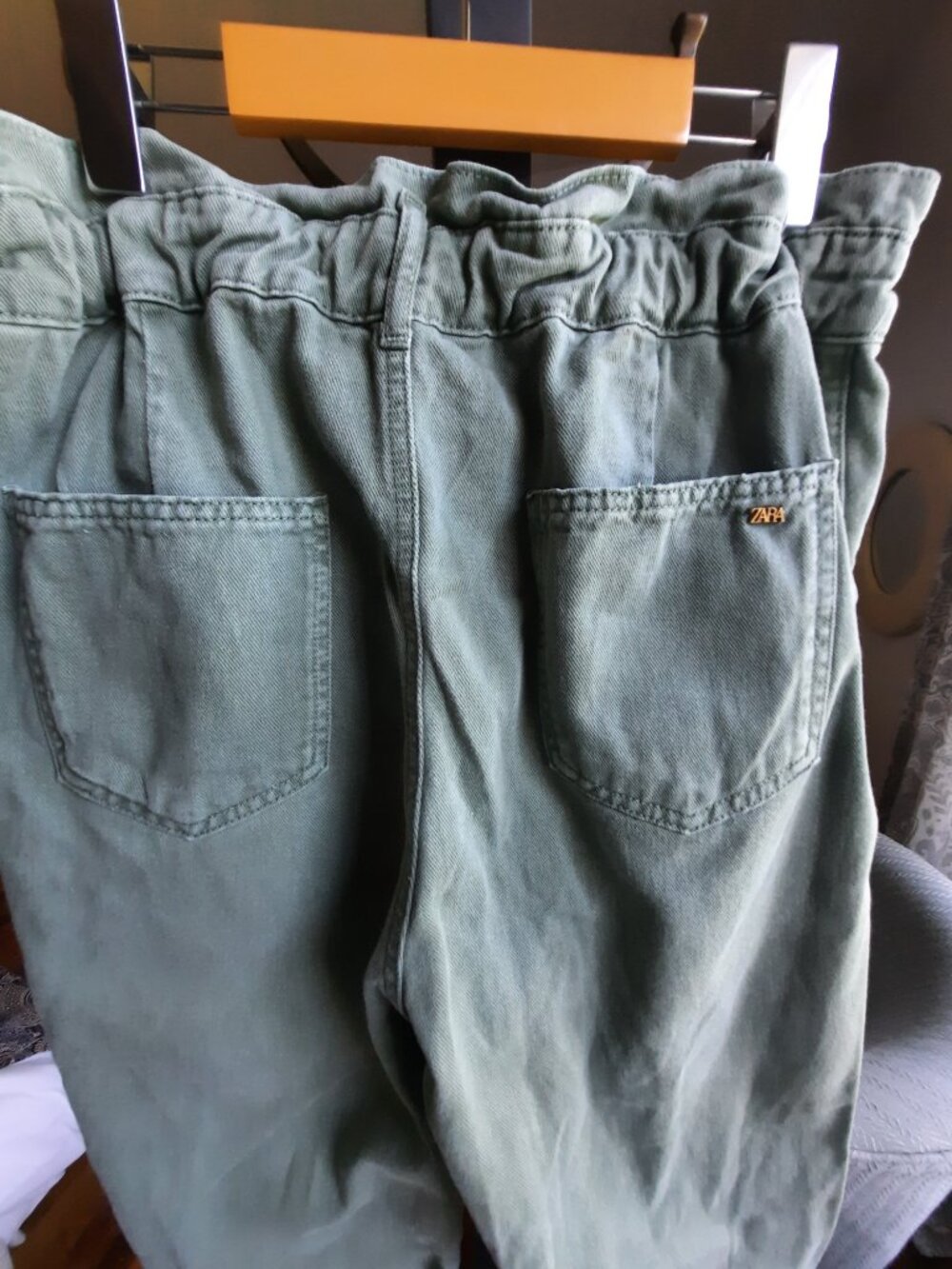 Zara Olive Green Wide-Leg Paperbag Waist Pants - Picture 6 of 8